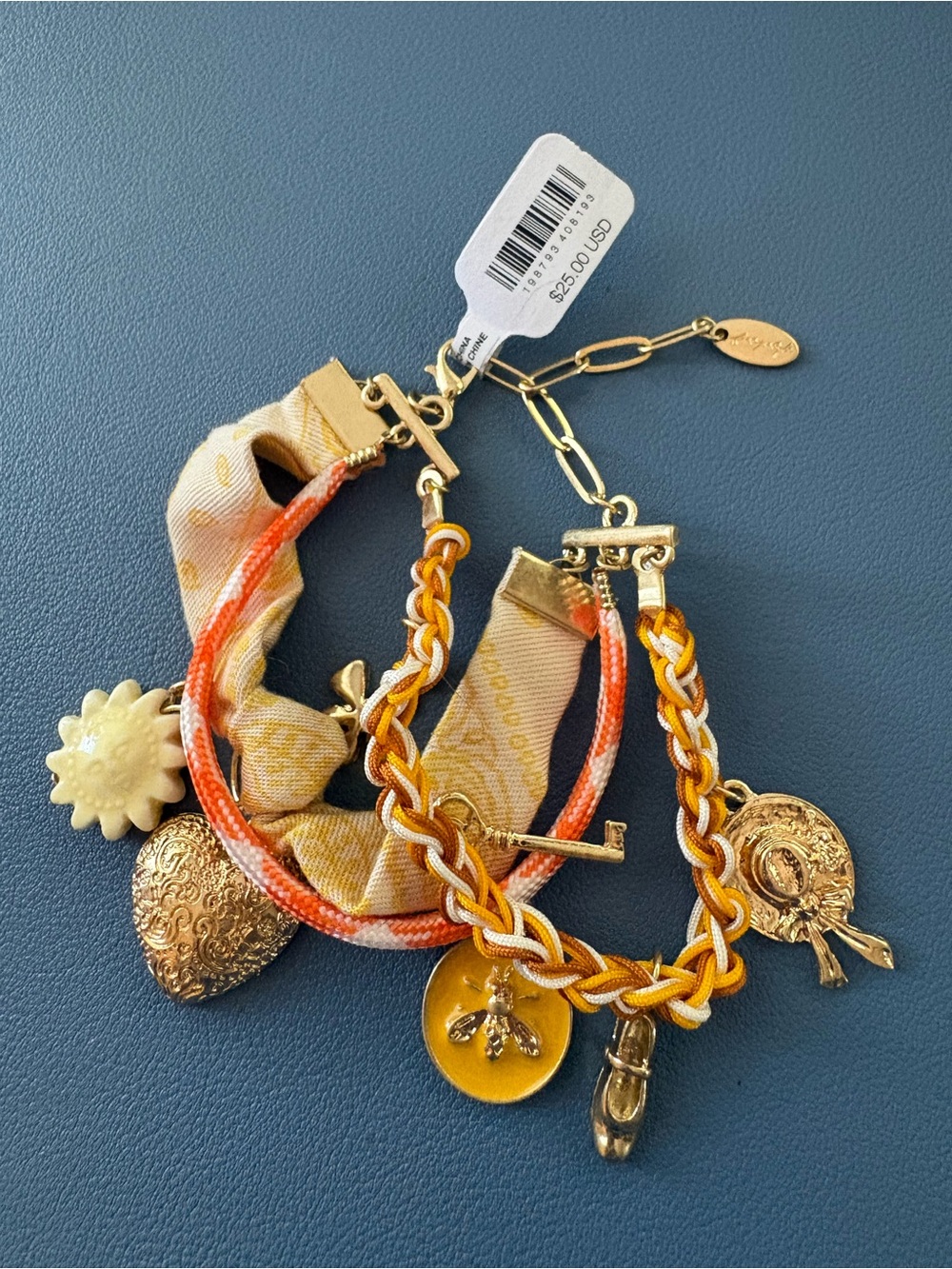Free People NWT High Noon Orange Yellow Charm Adjustable Anklet Beach Boho - Picture 4 of 7
